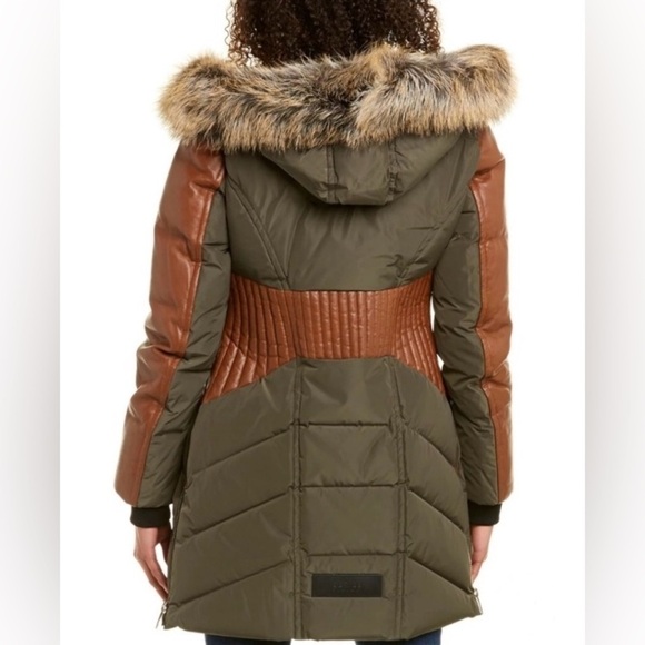 NICOLE BENISTI‎ Courvechal leather&Fox Fur-Trim Chevron Down parka Coat sz small - Picture 17 of 17